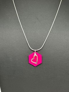 Margot necklace made by AIRJewelryStudio Iridescent / pink necklace / Epoxy / heart necklace / Barbie necklace Adjustable Pink Heart-shaped Necklaces, Adjustable Pink Heart Necklaces, Pink Adjustable Heart-shaped Necklace, Valentine's Day Pink Adjustable Necklace, Sterling Silver Necklace For Valentine's Day Party, Pink Pendant Charm Necklace, Pink Heart-shaped Charm Necklace For Party, Pink Heart Charm Necklace For Party, Pink Double Heart Jewelry Gift For Her