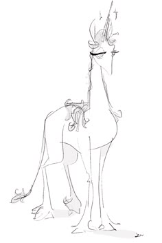 a line drawing of a horse with its head turned to the side, standing on one leg