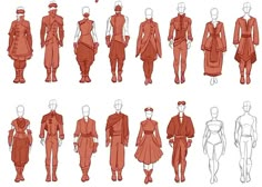 an image of different types of clothes on mannequin's head and torsos