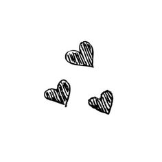 three hearts drawn in black and white on a white background with the word love written below them