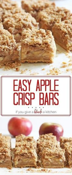 apple crisp bars stacked on top of each other with the words easy apple crisp bars above them