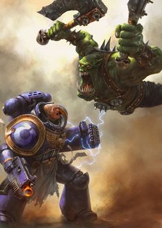 ArtStation - Spacemarine vs Ork, Alexander Menshikov Game Workshop, Warhammer 30k, The Grim