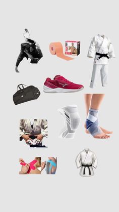 the collage shows different types of shoes and footwear, including one with an ankle brace