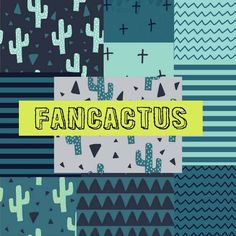 the word fancactus is written in yellow on top of an image of cactuses