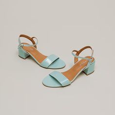 Sandals with heels and round toes in turquoise patent | Jonak Sandals With Heels, Oxford Pumps, Oxford Sneakers, Swinging Sixties, Clog Sandals, Loafer Mules, Leather Shoes Woman, Women Sandals, Pumps Flat