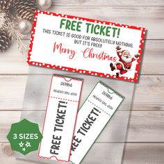 christmas ticket with santa claus on it and free printables for the price tag