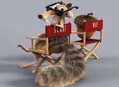 a rodent sitting in a chair with another rodent on it's back