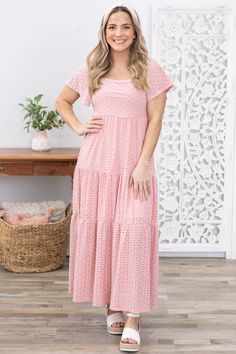 Product Details Colors: Dusty Pink, Beige Print: Eyelet Neckline: Square Sleeve: Short Sleeves Hemline: Straight Brand: Haptics Material and Care 97% Polyester 3% Spandex Hand Wash Cold Hang/Line Dry Size and Fit Small: Bust 30" Waist 24"/26" Length 52" Medium: Bust 32" Waist 26"/28" Length 53" Large: Bust 34" Waist 28"/30" Length 54" Photo model is 5'7 and wearing a size small Video model is 5’8 and wearing size small Dusty Pink Outfits, Sunday Dresses, Photo Model, Lace Maxi, Women Outfits, Pink Outfits, Neck Lace, Lace Maxi Dress, Pink Beige