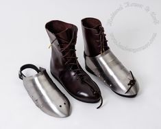 These boots were specially created to combine the medieval look and the modern, convenient boots tradition.  These boots cover the foot well. Thanks to the lacing, they fit the lower leg and foot well without restricting movement. The thick leather also provides extra protection under armor and holds its shape. Material: high-quality natural leather (particular shoe type  of leather); A sole from a modern protector against sliding and attrition; Size: Custom; It can be crafted for order in 3 weeks. Brown leather and original pattern meet medieval counterparts and perfectly fit the Medieval and Renaissance costume and armor.  The basic model has a strap for the attachment of sabatons, but it can be made without it by request.  You can order boots and sabatons separately, but the kit will co Medieval Leather Boots For Cosplay, Leather Medieval Boots For Cosplay, Leather Sole Boots For Medieval Festivals, Medieval Boots With Leather Sole For Festivals, Shoes With Straps, Armor Boots, Womens Costume, Medieval Belt, Larp Costume