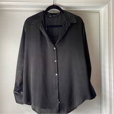 No Tags But Never Worn! Zara Black Office Blouse, Zara Black Blouse For Office, Black Zara Blouse For Office, Elegant Black Zara Blouse, Zara Solid Color Blouse For Work, Solid Color Zara Blouse For Work, Zara Blouse For Work, Zara Black Collared Blouse, Black Collared Zara Blouse