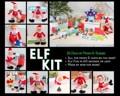 an elf kit is shown with photos and instructions