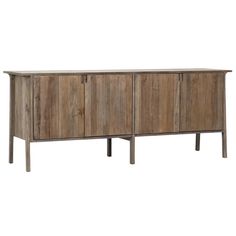 the sideboard is made out of wood and has two doors, one door open