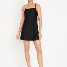 Old Navy Workout Dress, Brand New, Very Soft Chic Black Slip Dress With Square Neck, Black Dress With Straight Neckline For Brunch, Lined Mini Slip Dress For Night Out, Evening Lined Mini Slip Dress, Black Square Neck Slip Dress For Party, Black Summer Dress With Straight Neckline, Sleek Spring Mini Dress With Square Neck, Black Dress With Straight Neckline For Summer, Black Straight-neck Sleek Slip Dress