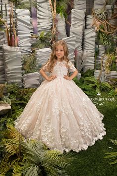 Blush Pink Flower Girl Dress, Elegant Flower Girl Dress, Green Flower Girl Dresses