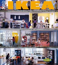 an advertisement for ikea shows people in their living room and kitchen areas, with the words ikea above them