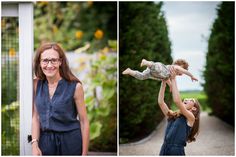 two pictures of a woman holding a baby in her arms and smiling at the camera