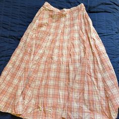 Long Pink Plaid Skirt Bohme Xl New Plaid Long Skirt For Spring, Plaid Midi Skirt Casual Style, Casual Plaid Midi Skirt, Casual Plaid Skirt For Spring, Summer Lined Plaid Skirt, Casual Full Maxi Skirt For Daywear, Summer Plaid Flared Skirt, Casual Cotton Plaid Skirt, Casual Orange Pleated Skirt