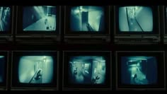 nine televisions are shown with the same image on them