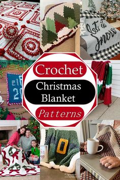 crochet christmas blanket patterns with text overlay that reads crochet christmas blanket patterns