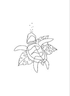 a black and white drawing of a sea turtle