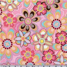 an image of a pink and blue flowered pattern on the side of a piece of fabric