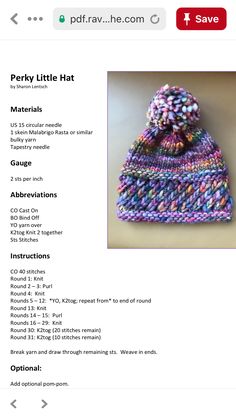 a knitted hat is shown on the webpage, with instructions to make it