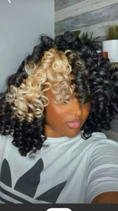 Skunk Stripe Crochet Hair, Crimping Natural Hair, Jumbo Curls On Natural Hair, Curly Bush Weave Black Women, Perm Rod Set Black Women, Crimps Hairstyles For Black Women Short, Black And Blonde Hair Black Women Curly, Big Barrel Curls Black Women, Corkscrew Curls Black Women