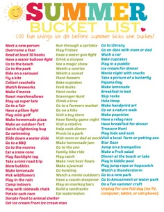 the summer bucket list for kids - free printable