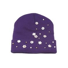 Perfect for this upcoming winter season, you'll be able to add vibrant style to your wardrobe while staying completely warm and comfortable. Size: One Size.  Color: Purple.  Gender: female.  Age Group: adult.  Pattern: floral. Winter Beanie One Size Fits Most, Fitted Beanie For Cold Weather In Fall, Trendy Warm Beanie For Fall, Adjustable Purple Beanie For Winter, Trendy Acrylic Beanie For Winter, Trendy Winter Hats For Cold Weather, Fitted Warm Hat For Spring, Fitted Warm Spring Hat, Trendy Winter Beanie One Size Fits Most