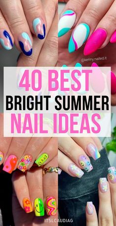 Bright Coral Nails, Summer Nail Art Ideas, Sunflower Nail Art, Lemon Nails, Bright Pink Nails, Mint Green Nails, Fun Manicure, Chic Manicure, Summer Nail Ideas