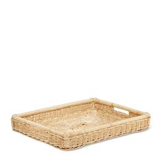 an empty wicker basket on a white background