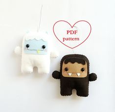 two stuffed animals hanging from strings next to each other on a white background with the text pdf pattern