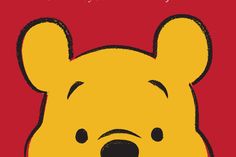 a winnie the pooh poster on a red background with an image of a bear's face