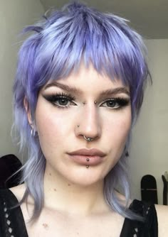 Short Shag Hairstyles Without Bangs, Edgy Mullet Women, Purple Mullet Hair, Lavender Mullet, Colorful Mullet, Punk Short Hair, Alternative Hair Short, Short Shag Mullet, Shaggy Pixie Mullet