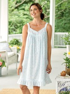 Eileen West Aqua Scroll Cotton Lawn Chemise Nightgown Beach Wrap Skirt, Vermont Country Store, Eileen West, Cotton Nightgown, Country Store, Spaghetti Strap Dress, Blue Outfit, Strap Dress, Spaghetti Strap Dresses