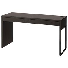 a black desk with two drawers on the top and one drawer at the bottom that is open