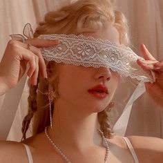 White Blindfold Aesthetic, Covered Eyes Aesthetic, Face Mask Sleep, Blind Fold Aesthetic, Mask That Covers Eyes, Lace Blindfold Aesthetic, Blindfold Reference, Blindfolded Aesthetic, Cute Masks Aesthetic