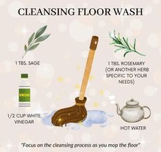 Cleansing Floor Wash, Natural Cleaning Products Diy, Kitchen Witch Recipes, House Cleansing, Vinegar Uses, Witch Spirituality, Magic Spell Book, Energy Healing Spirituality, Herbal Healing