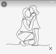 one line drawing of two people hugging each other