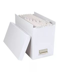 a white file box with files in it