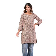 Printed Short Tunic Kurta - S (36), M (38), L (40), XL (42), 2XL (44) short cotton top  Premium Cotton Short Tunic Tops for Women Elevate your wardrobe with our Premium Cotton Short Tunic Tops, designed for both comfort and style. Made from high-quality, breathable cotton, these tunics offer a soft touch against the skin, making them perfect for all-day wear. Key Features: Comfortable Fit: The relaxed silhouette allows for easy movement, making these tunics ideal for casual outings or lounging a Short Kurti Top, Tops For Jeans, Kurti Top, Tunics For Women, Women Tunic, Short Tunic, Kurta For Women, Short Kurti, Indian Kurta