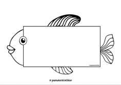 a black and white drawing of a fish with a blank sign in it's mouth