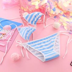 Japan Sexy Lingerie Lolita Kawaii Blue Pink White Striped Mini Bikini Adult Cosplay Women  Bra Kawaii Blue, Costume Bra, Stripe Suit, Anime Cosplay, Lolita Fashion, Bra Women, Bra Lingerie, Suits For Women, White Stripe