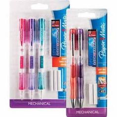 four different colored pens in plastic packaging