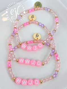 W.W.J.D. Pink Beaded Bracelet / WWJD Bracelet / What Would Jesus Do jewelry, Religious Bracelet / Religious Jewelry / wwjd bracelet  Great to add to your Bracelet Stack WWJD Bracelets come as pictured **LISTING IS FOR (1) BRACELET** **Colors/shades of bracelets may vary depending on availability** Customizable Pink Bracelet Jewelry, Customized Pink Jewelry For Friendship, Personalized Pink Beaded Jewelry, Customized Pink Round Beads Jewelry, Customized Pink Round Bead Jewelry, Wwjd Bracelet, Beach Charm Bracelet, What Would Jesus Do, Pink Beaded Bracelets