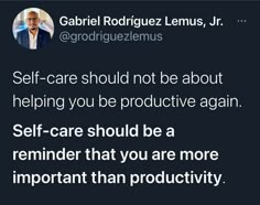 a tweet from gabrii rodriquez lemus about self - care