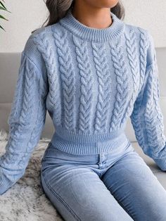 Features: Cable-knit Stretch: Moderate stretch Material composition: 100% acrylic Care instructions: Machine wash cold. Tumble dry low. Imported Product measurements:S:Bust 41.34 in, Shoulder 17.72 in, Sleeve Length 22.05 in, Top Length 17.72 inM:Bust 43.31 in, Shoulder 18.11 in, Sleeve Length 22.44 in, Top Length 18.1 Crop Pullover, Pullover Mode, Solid Color Sweater, Cropped Pullover, Pullover Outfit, Winter Pullover, Mode Casual, Estilo Chic, Long Sleeve Tops Casual