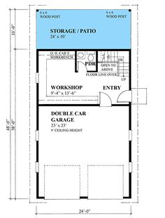 the floor plan for a two story garage