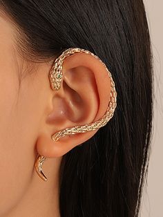 Snake Shape Earhook Earrings A SILVER-One_size Ear Climber Earrings Gold, Snake Ears, Front Back Earrings, Ear Climbers Earrings, Snake Jewelry, Chic Earrings, Snake Earrings, Snake Design, Climber Earrings