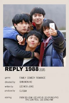 an advertisement for the korean movie'reply 1989 - 2016'featuring four young men